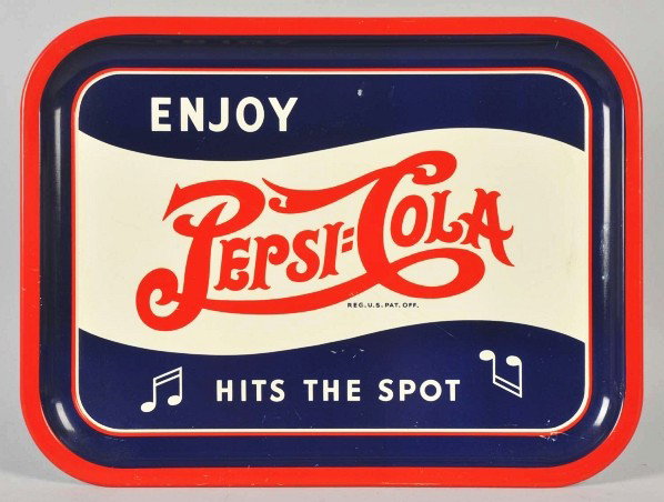Pepsi-Cola Serving Tray.: Description 1940s. Clean and bright with only some light to medium marks and scratches. Condition (Excellent). 13 - 3/4" x 10 - 1/2".