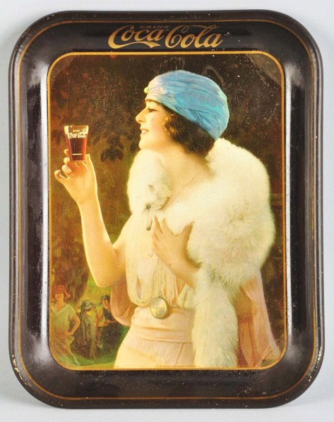 1925 Coca-Cola Serving Tray.: Description Moderate wear and soiling with light overall surface and border roughness. Well below average outer rim nicks or chips. Condition (Very Good). Size 13 - 1/4" x 10 - 1/2".