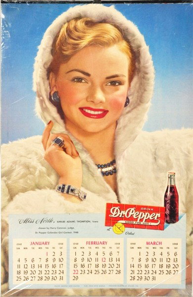 1948 Dr. Pepper Calendar.: Description Missing front tear cover sheet; otherwise, appears complete. Only a few small marks and very light wear or soiling. Condition (Excellent Plus). Size 21 - 3/4" x 13 - 1/2".