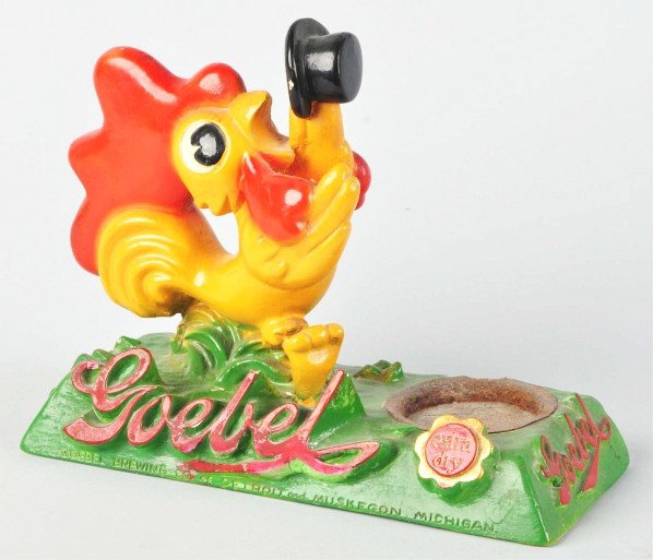 Plaster Goebel Extra Dry Advertising Figure.: Description 1940s. Minor chip on right rear corner. Condition (Excellent). Size 8 - 1/2" T.