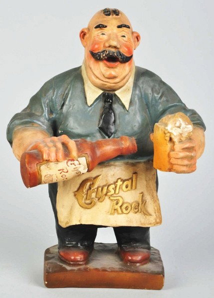 Plaster Crystal Rock Bartender Advertising Figure: Description 1940s. Original finish. Condition (Excellent). Size 14" T.