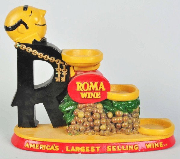 Plaster Roma Wine Advertising Figure.: Description 1940s. Chips and touchup throughout. Condition (Excellent). Size 14" T.
