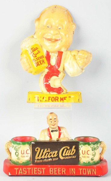 Lot of 2: Utica Club Beer Advertising Figures.: Description Plaster and paper mache. Condition (Excellent). Size Largest: 13 - 3/4" T.