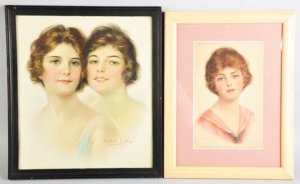 Lot of 2: Haskell Coffin Artworks.: Description Both nicely framed under glass. Includes one 1916 Prudential Girl piece and one featuring two girls with no advertising. Haskell Coffin provided a lot of illustrations that were used in ad