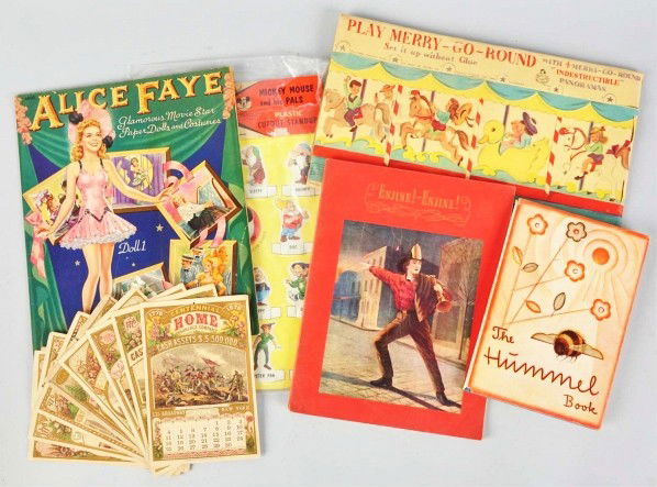 Assorted Paper Lot.: Description Includes Merry Go Round Panorama Home Insurance calendar, American Fireman Hummel Bock, Paper Doll cut outs, Mickey Mouse & Pals cut out, original Hitler photos, Life Magazine 1958 Sugar R