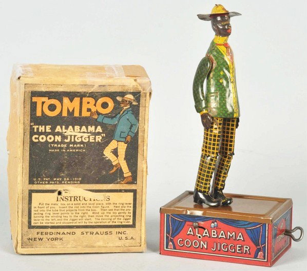 Tin Litho Strauss Alabama Dancing Wind-Up Toy.: Description American. Working. Original arms and hat. Some scratching and wear under arms. Includes original box with some litho loss and tape. Condition (Very Good). Size 10 - 1/2" T.