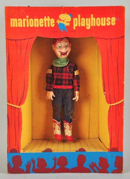 Peter Puppet Marionette Theater with Howdy Doody.: Description Rare. Cardboard. Puppet (Very Good) Theater (Very Good - Excellent). Size 25" x 17" x 8".