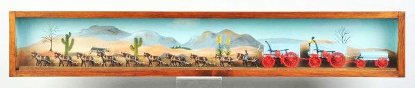 Diecast Horse-Drawn Wagon Train Set.: Description Contained in diorama box. Condition (Excellent). Size 43" L.