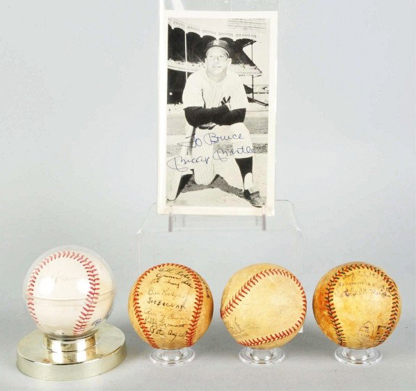 Lot of 5: Autographed Baseballs & Mantle Photo.: Description Photograph reads "To Bruce Mickey Mantle". Balls are probably from minor league teams. LOAs are not included. Condition (Very Good). Size Photo: 7" x 4".