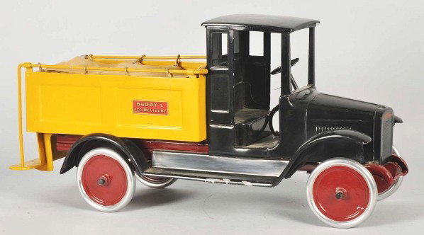 Pressed Steel Buddy L Ice Delivery Truck Toy.: Description American. Includes tongs and reproduction ice cub. Truck has been professionally restored. Condition (Restored). Size 26" L.