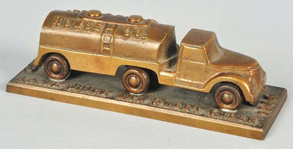 Brass Rowse Co. Truck Paperweight.: Description Base is dated 1939 to 1948 and has raised letters that advertising their products: apple juice, sweet cider and cider and white vinegar. Condition (Excellent). Size 5 - 1/4" L.