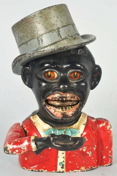 Cast Iron Jolly N' Top Hat Mechanical Bank.: Description Made in Englad. Working condition. Condition (Very Good). Size 6" T.