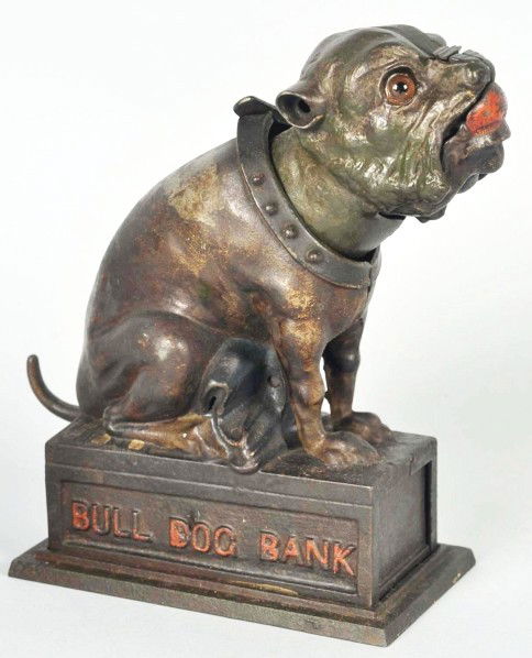 Cast Iron Bull Dog Mechanical Bank.: Description Manufactured by J&E Stevens & Co. Working condition. Condition (Very Good - Excellent). Size 7 - 1/2" T.