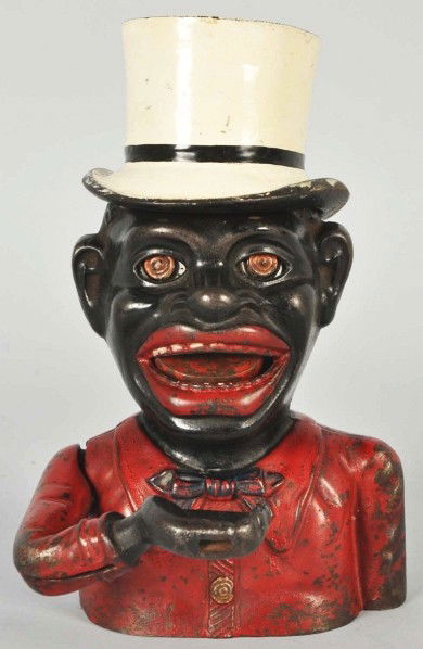 Cast Iron Jolly N' Top Hat Mechanical Bank.: Description Made in England. Working condition. Condition (Excellent Plus). Size 8" T.