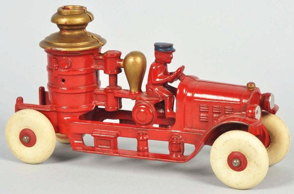 Cast Iron Hubley Fire Pumper Truck Toy.: Description American. Includes unusual molded blue cap driver. Original white rubber tires. Very little to no wear. Condition (Near Mint). Size 8" L.