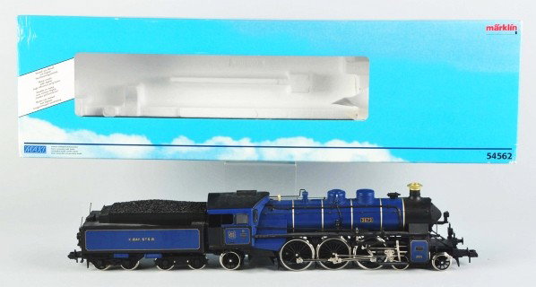 Marklin 1-Gauge Steam Engine & Tender.: Description Contemporary. No. 3673 Royal Bavarian State Railroad engine and tender. Includes original box. Condition (Near Mint).
