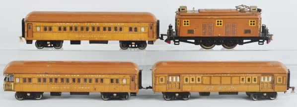 American Flyer President's Special Train Set.: Description Pre-war. Standard gauge. Includes no. 4039 electric-style engine, one Washington pullman car, one baggage car missing a door, and one Valley Forge observation car. Some scratching througho