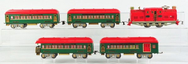 American Flyer Lone Scout Passenger Train Set.: Description Pre-war. Standard gauge. Includes no. 4625 locomotive, no. 4250 club car, no. 4251 parlor car, and no. 4252 observation car. This set has been professionally restored. Condition (Restored)