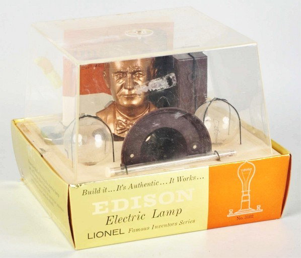 Unusual Lionel Edison Lamp Kit.: Description Circa 1950s. Includes original box and instruction manual. Box marked "No. 3102 Edison". Condition (Very Good). Size Box: 9 - 1/2" x 9 - 1/2".