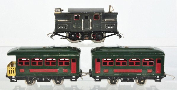 Lionel O-Gauge No. 92 Train Set.: Description Pre-war. Includes an early no. 152 electric-style engine, no. 529 pullman car, and no. 530 observation car. Passenger cars are both in dark green. Engine and cars have very little wear. In