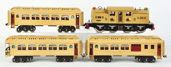 Lionel Standard Gauge No. 402 Passenger Train Set: Description Pre-war. Includes no. 402E electric-type engine, no. 418 parlor car, no. 419 baggage car, and no. 490 observation car. Train set has been professionally restored. Condition (Restored).