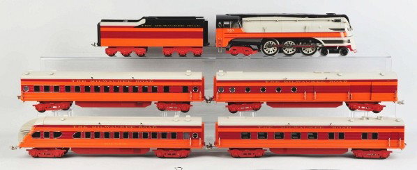 Lionel Classics Hiawatha Passenger Train Set.: Description Circa 2001. Standard gauge. Includes no. 101-F74-6 Pacific locomotive and four passenger cars in orange and gray marked "Milwaukee Road". This was the first time this set was made in stand