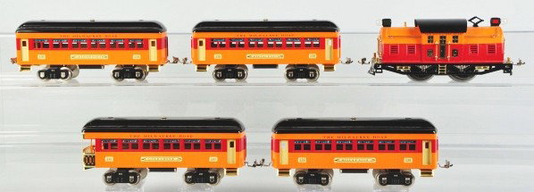 MTH Lionel No. 10 Milwaukee Road Train Set.: Description Contemporary. Standard gauge. Includes no. 10 electric-style engine, no. 339 Sioux Falls, no. 339 Crystal Falls, no. 339 Granite Falls, and no. 331 Gold Creek observation car. All cars are