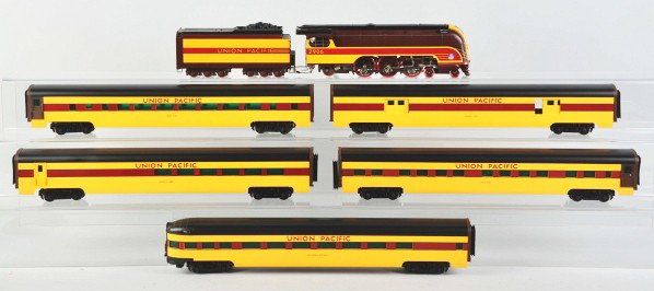 Weaver 7-Piece Union Pacific Passenger Train Set.: Description Contemporary, circa 1998. O-gauge. No. 2906 engine with Union Pacific tender and five cars. Cars include Donner Lake, California Republic, Angels Camp, Bear Flag, and Gold Run. Includes or