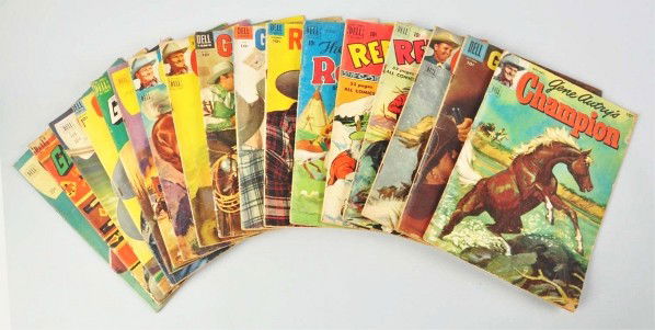 Lot of 17: Western Themed Comic Books.: Description This lot included western themed comics with titles such as Gene Autry, Roy Rogers, Red Ryder, and a few others. Condition (Good - Very Good).