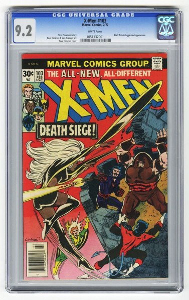 X-Men #103 CGC 9.2 Marvel Comics 2/77.: Description Chris Claremont story with Dave Cockrum and Sam Grainger art and Dave Cockrum cover. Black Tom and Juggernaut appearance. White pages. Condition (CGC 9.2).