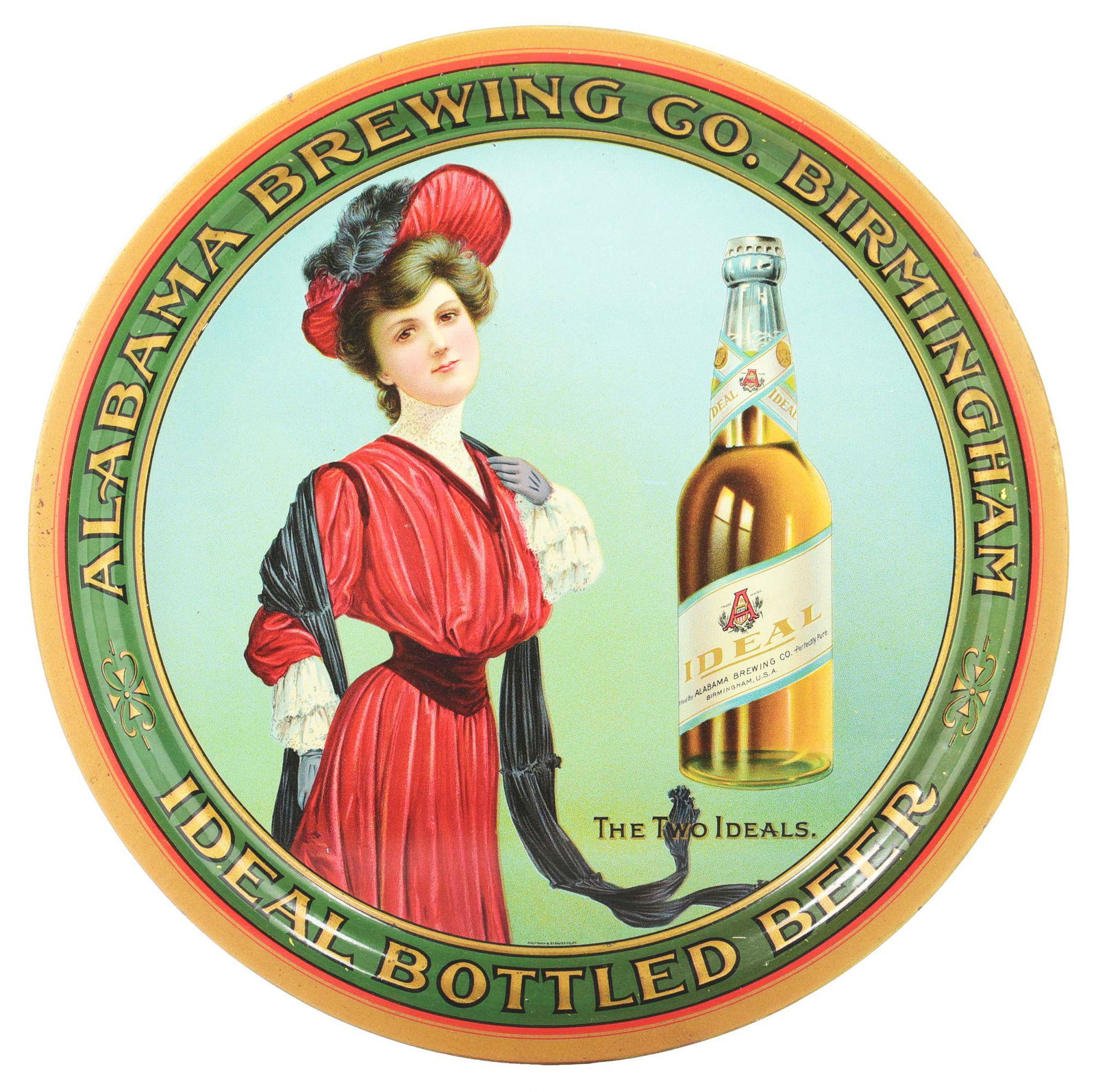 ALABAMA BREWING CO. BIRMINGHAM TIN LITHOGRAPHED SERVING TRAY W/ BOTTLE GRAPHIC. (1 of 2)