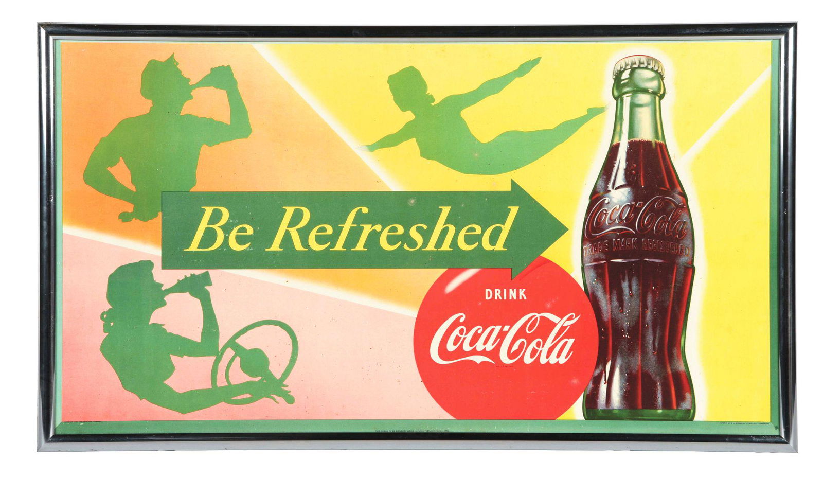FRAMED "BE REFRESHED" COCA-COLA CARDBOARD LITHOGRAPH SIGN. (1 of 2)
