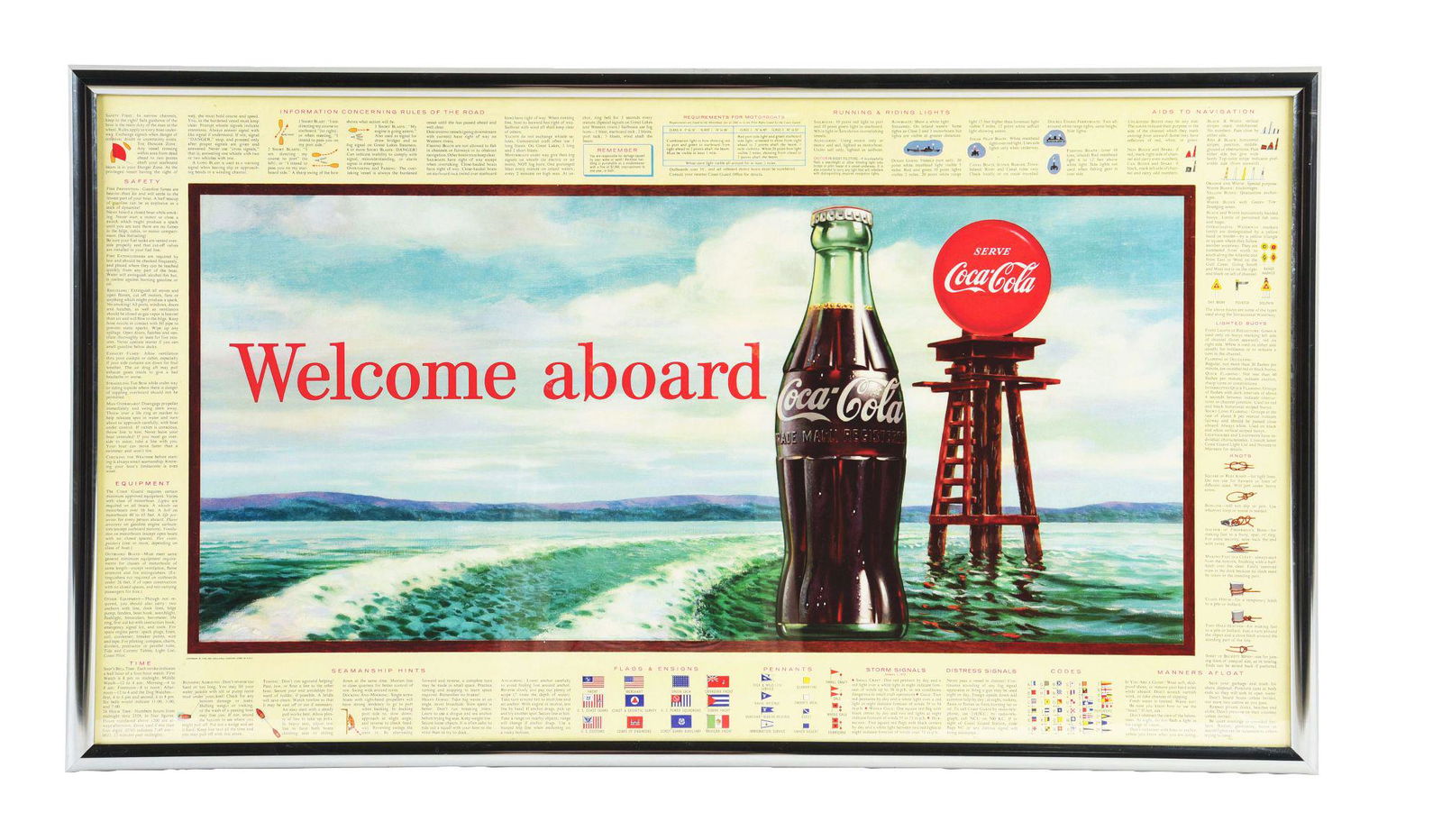 FRAMED "WELCOME ABOARD" COCA-COLA PAPER LITHOGRAPH SIGN. (1 of 2)