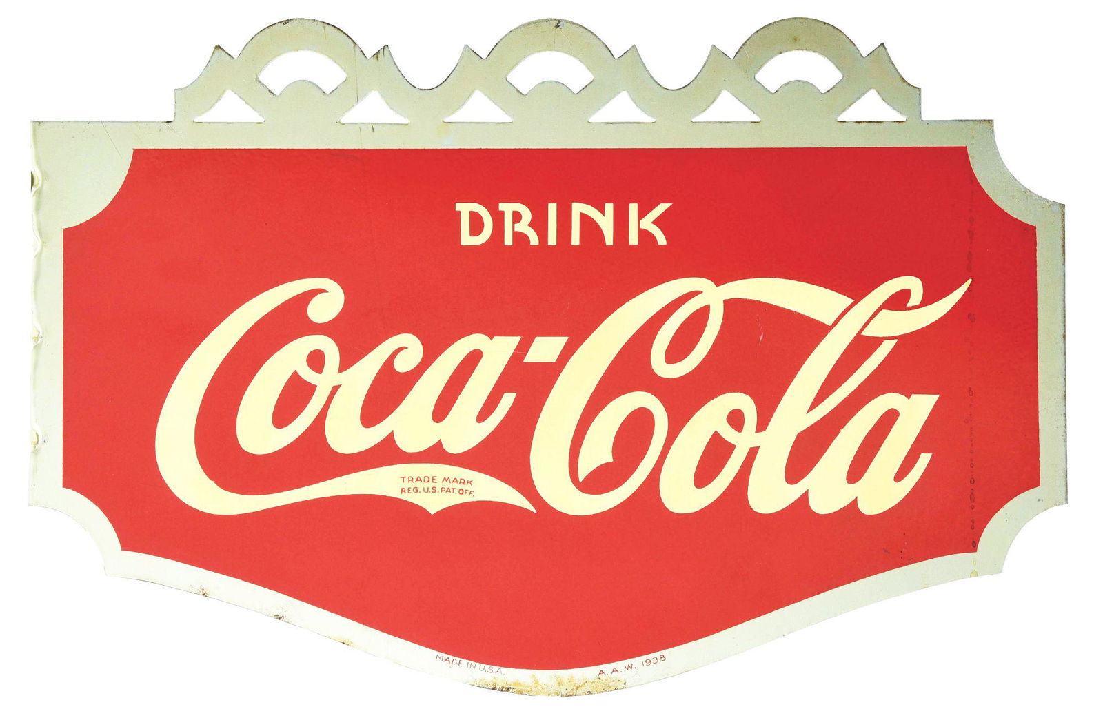DRINK COCA-COLA PAINTED METAL FLANGE SIGN. (1 of 3)