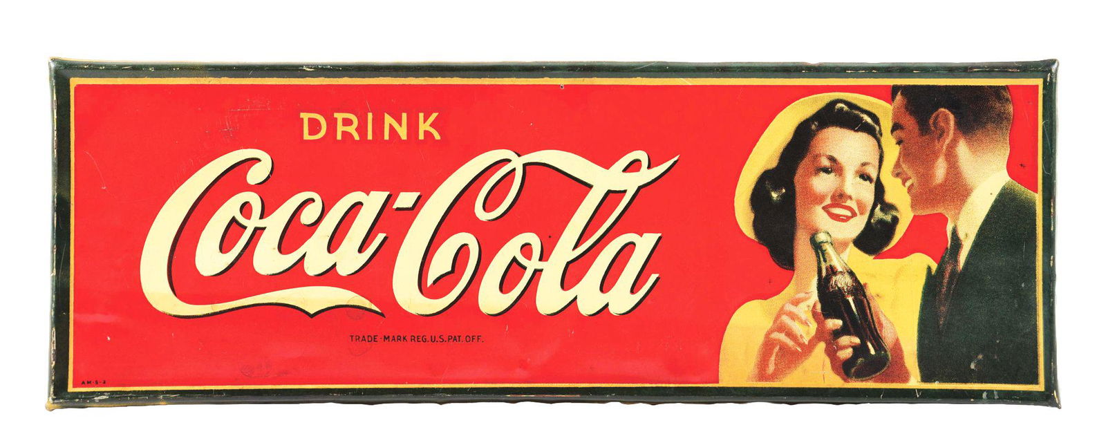 DRINK COCA-COLA SELF-FRAMED TIN SIGN. (1 of 3)