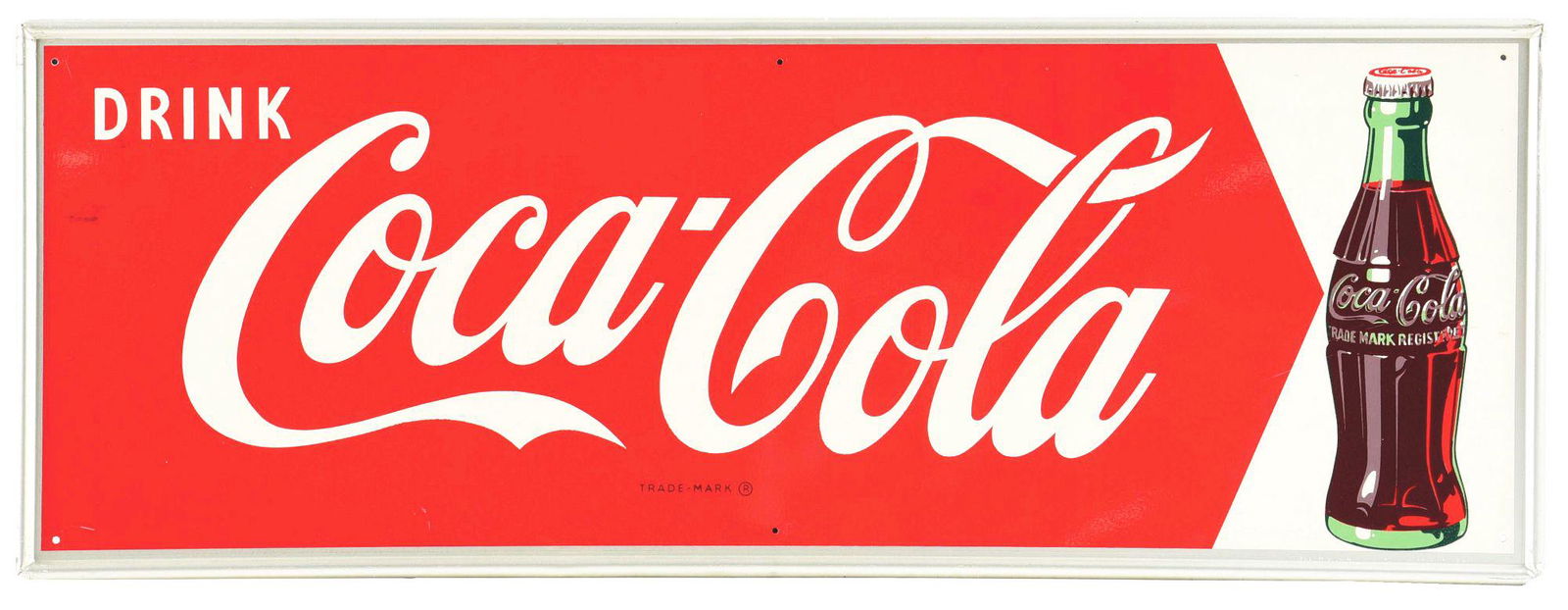 DRINK COCA-COLA SELF-FRAMED TIN SIGN. (1 of 3)