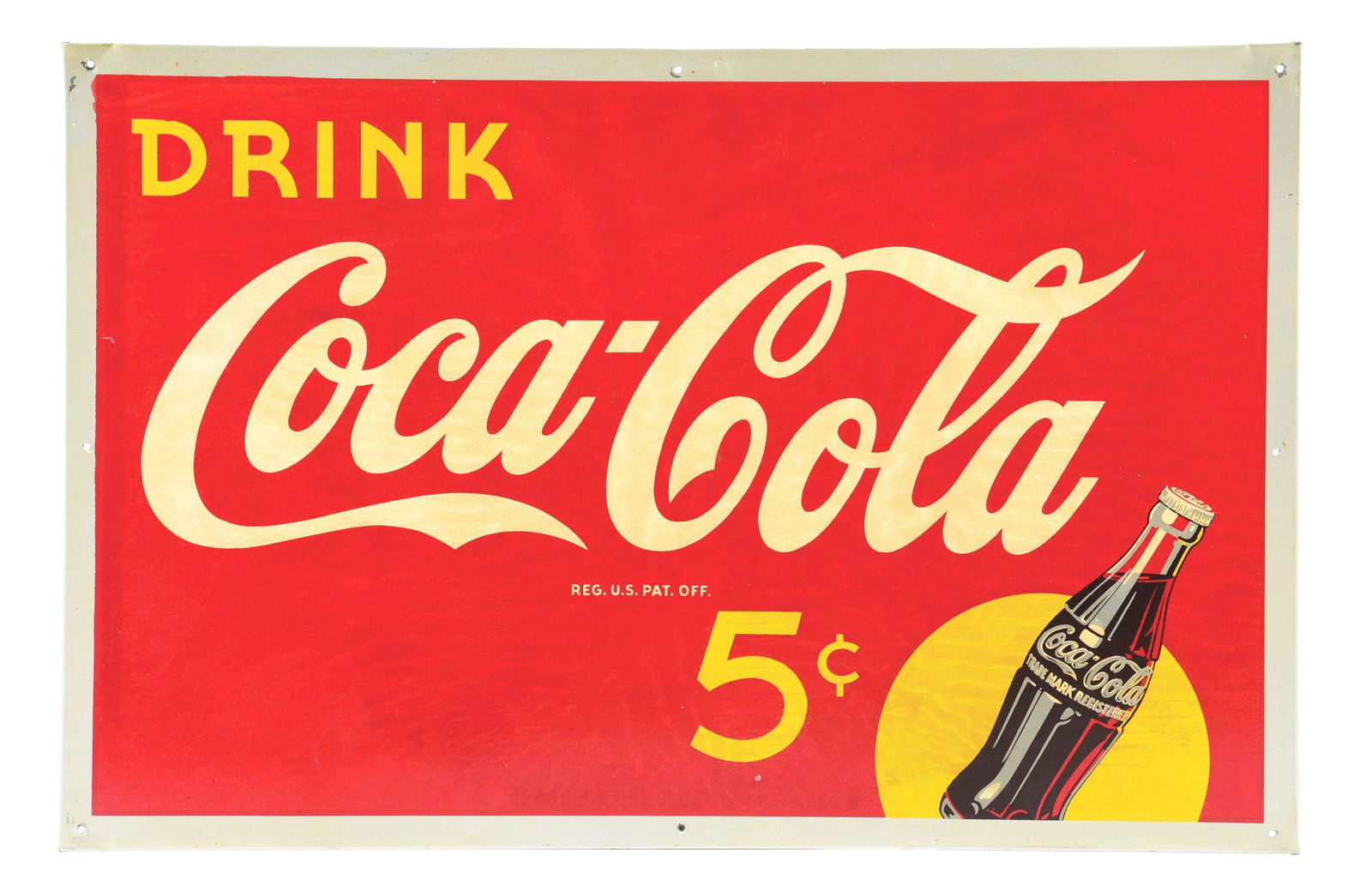 DRINK COCA-COLA SUNSPOT SINGLE-SIDED TIN SIGN. (1 of 2)
