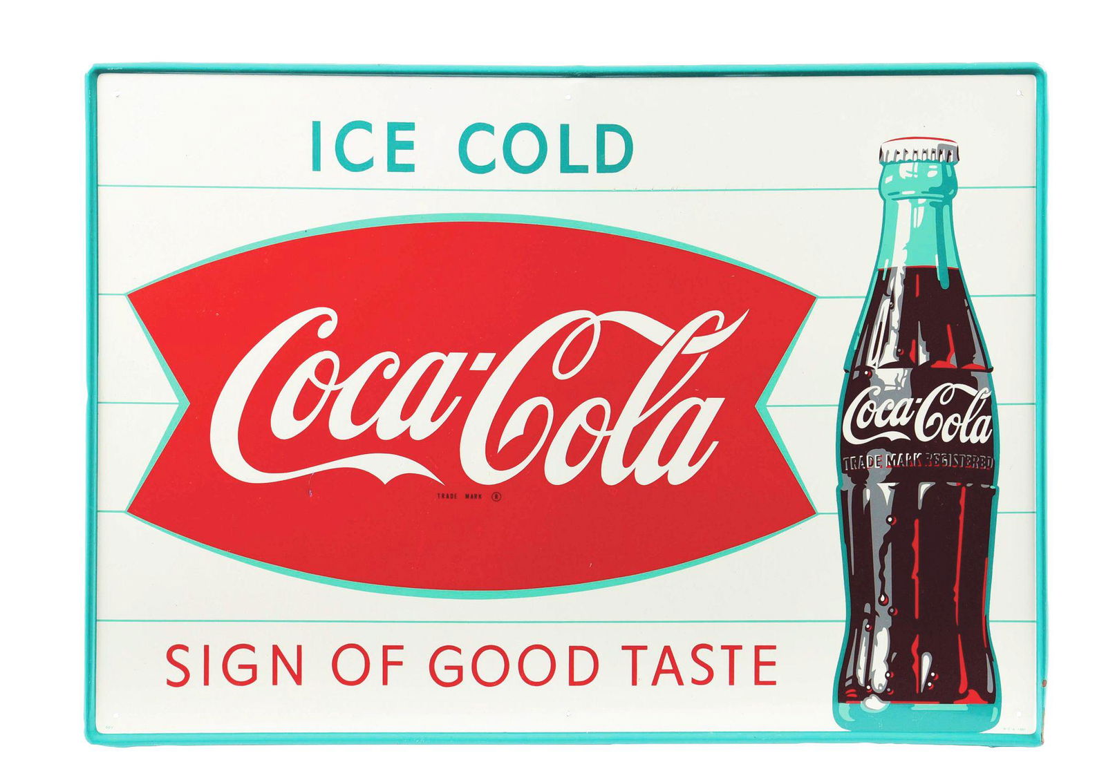 SIGN OF GOOD TASTE SELF-FRAMED TIN COCA-COLA SIGN. (1 of 4)