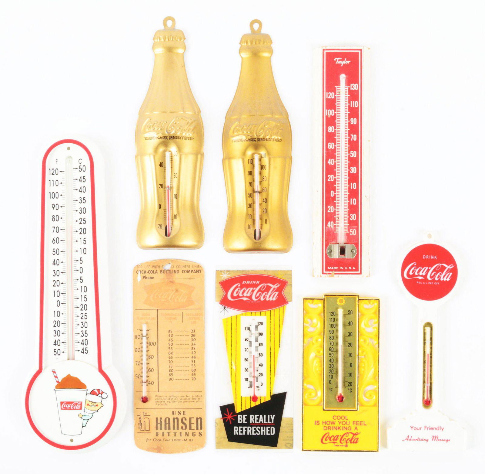 COLLECTION OF 7 VARIOUS COCA-COLA THERMOMETERS. (1 of 2)
