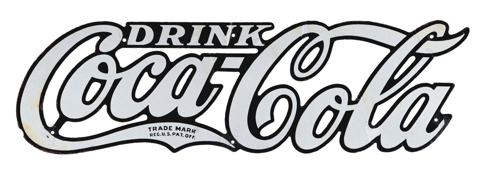 DRINK COCA-COLA DIE-CUT PORCELAIN COOLER SIGN. (1 of 2)