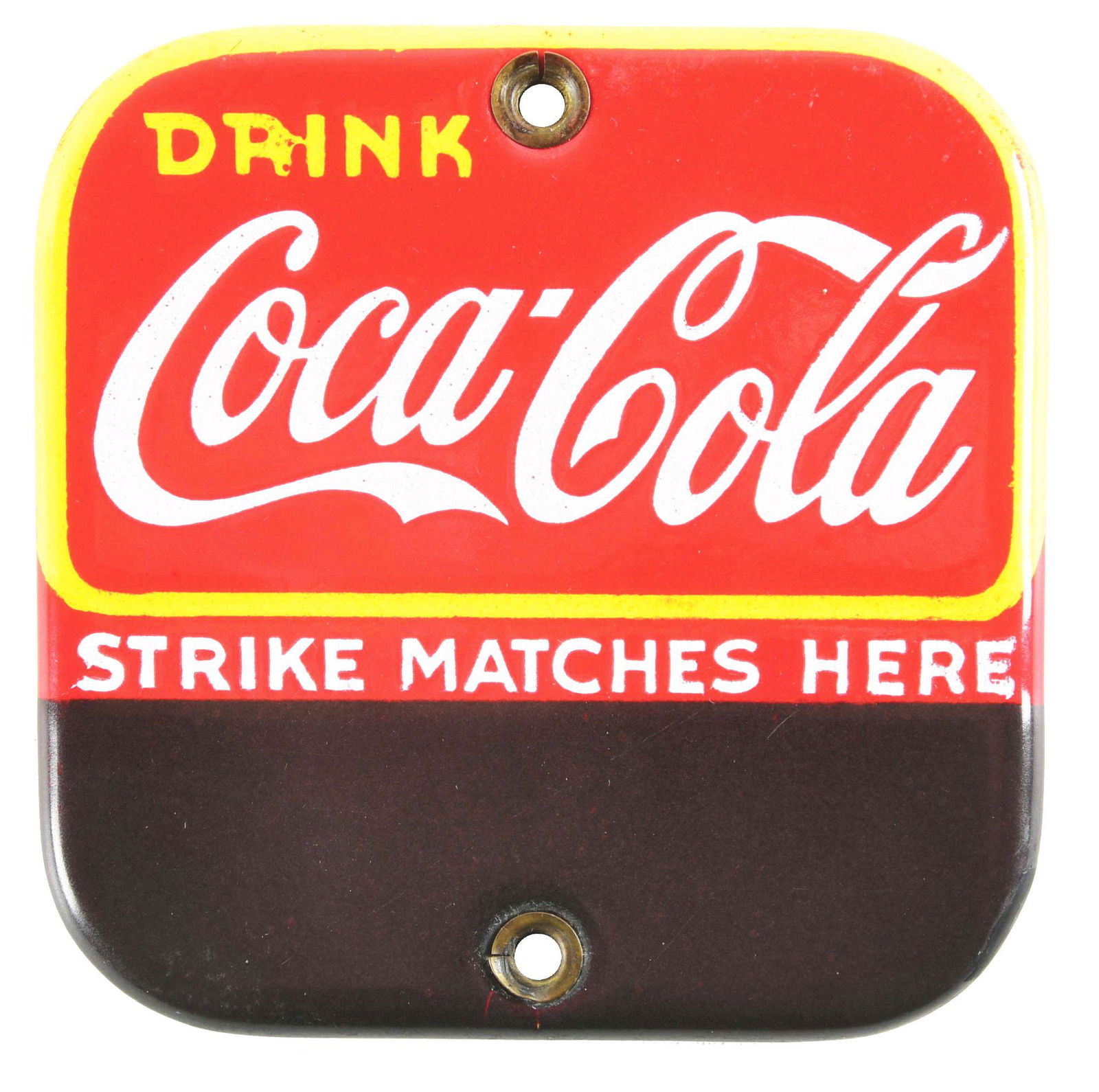 DRINK COCA-COLA PORCELAIN MATCH STRIKE. (1 of 2)