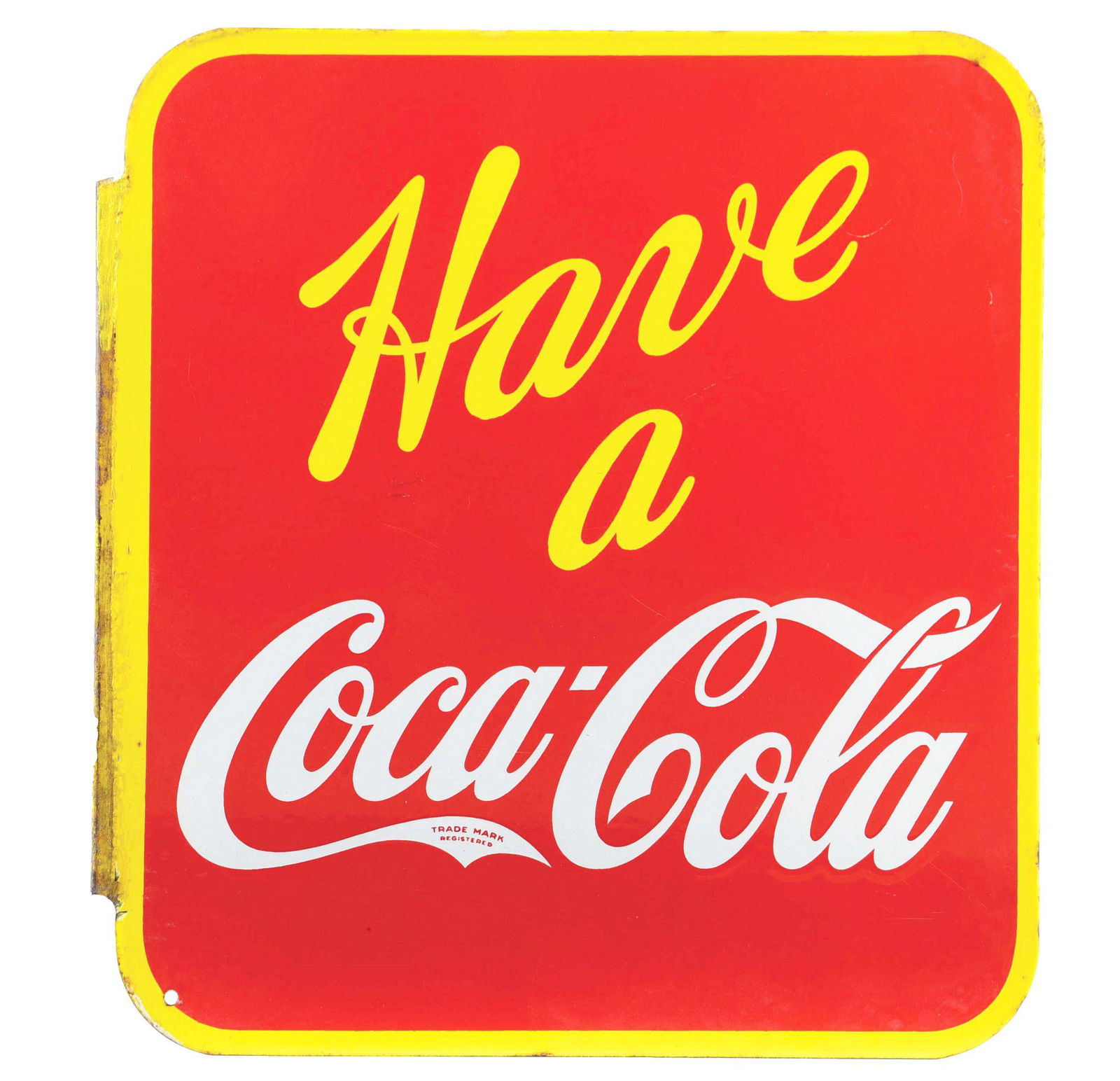 COCA-COLA DOUBLE-SIDED PORCELAIN FLANGE SIGN. (1 of 2)