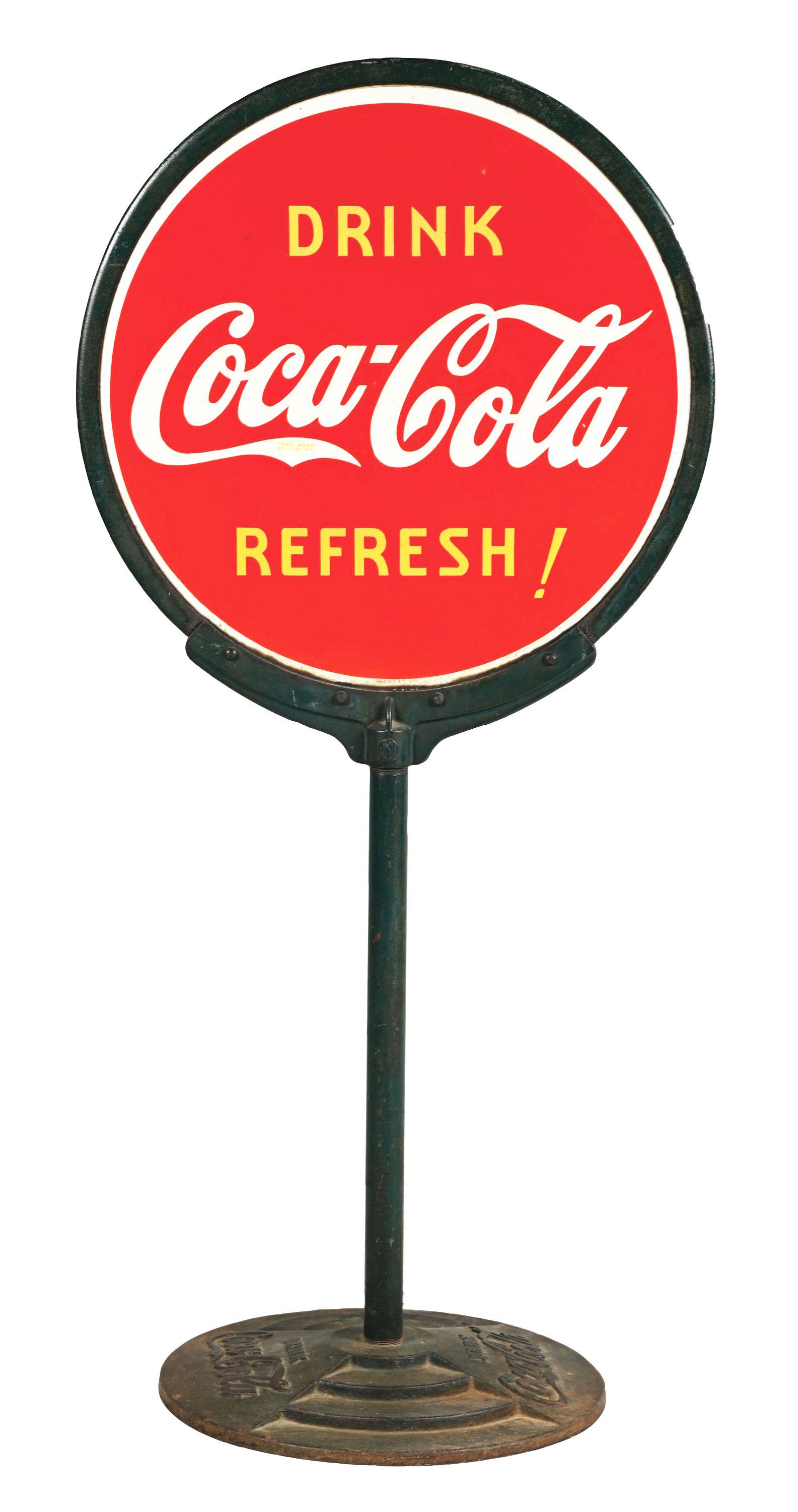 DRINK COCA-COLA DOUBLE-SIDED PORCELAIN LOLLIPOP SIGN. (1 of 5)