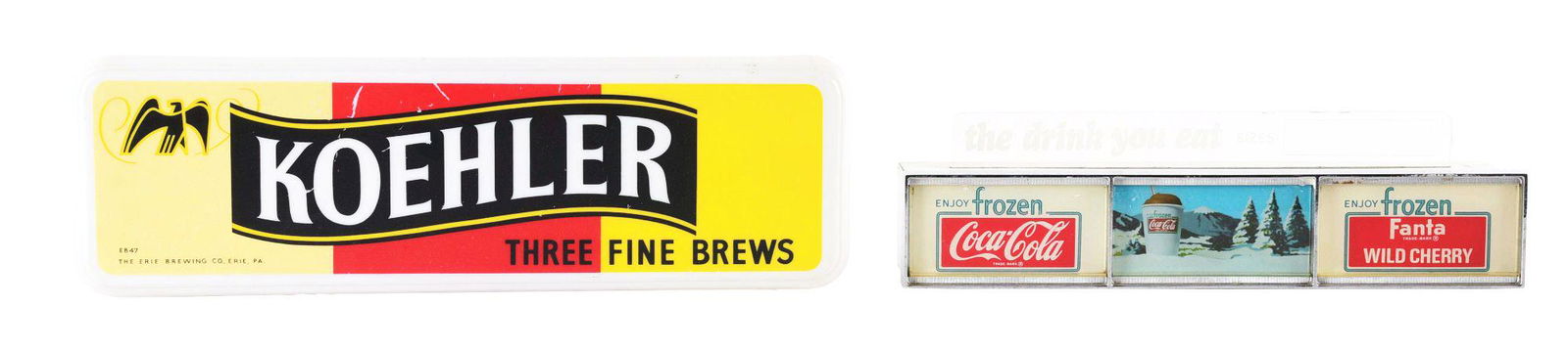 LOT OF 2: COCA-COLA AND KOEHLER LIGHT-UP SIGNS. (1 of 2)