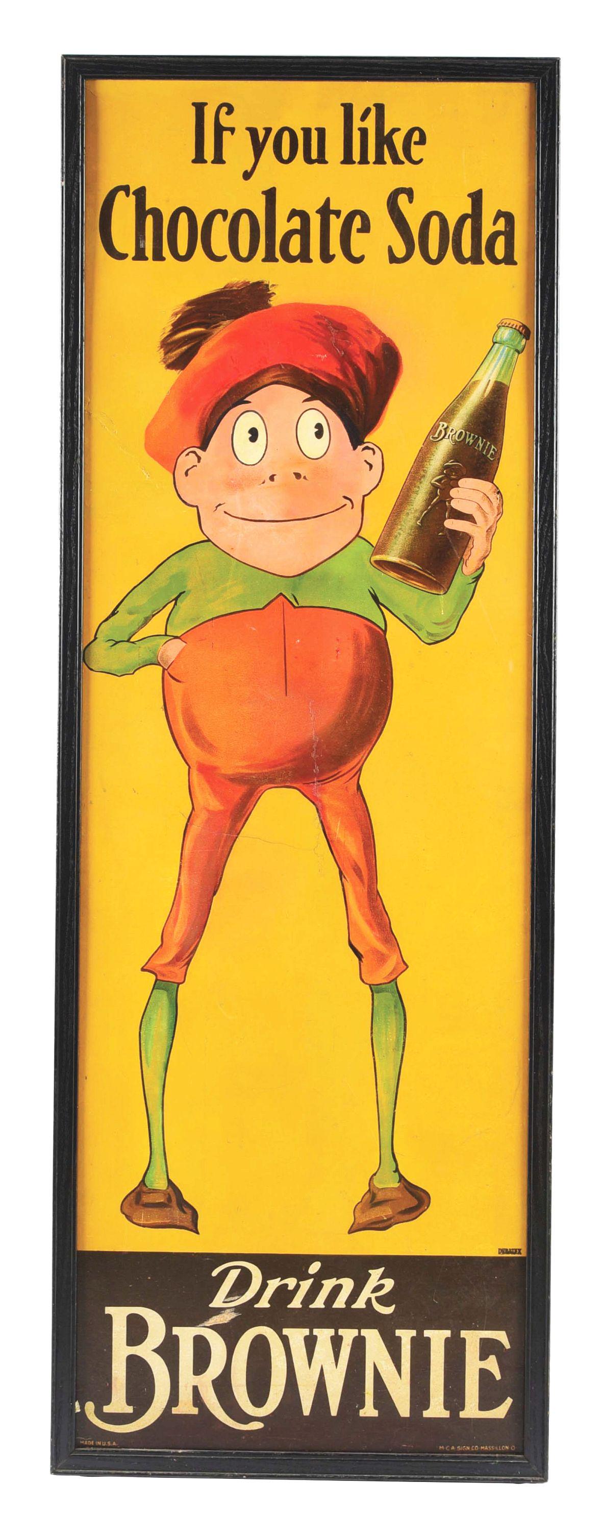 BROWNIE CHOCOLATE SODA MASONITE SIGN W/ BROWNIE GRAPHIC. (1 of 3)