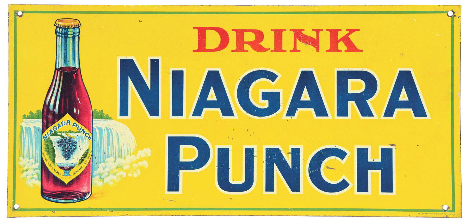 DRINK NIAGARA PUNCH PAINTED TIN SIGN W/ NIAGRA FALLS GRAPHIC. (1 of 3)