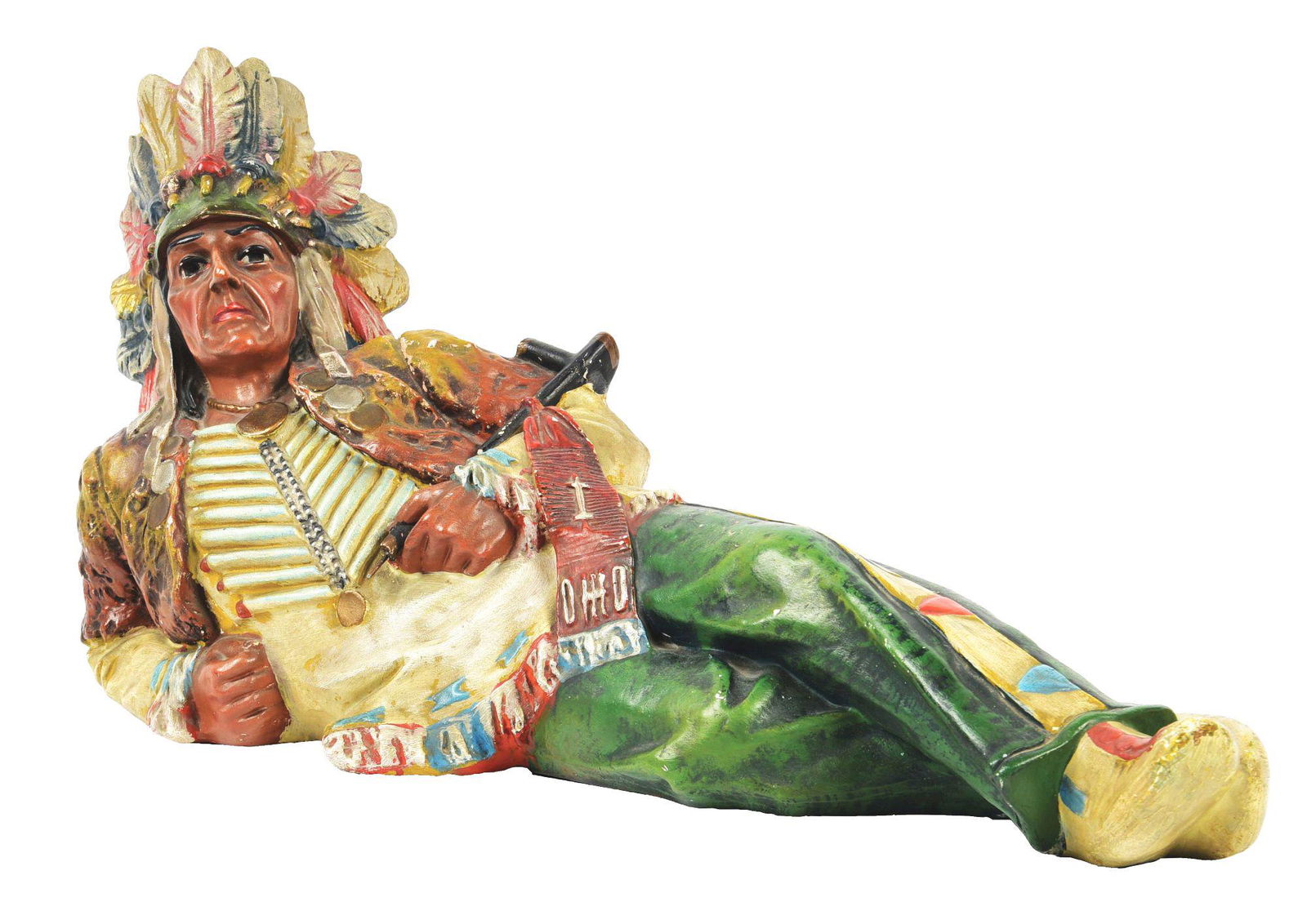 NATIVE AMERICAN RESTING ON GROUND STATUE. (1 of 5)