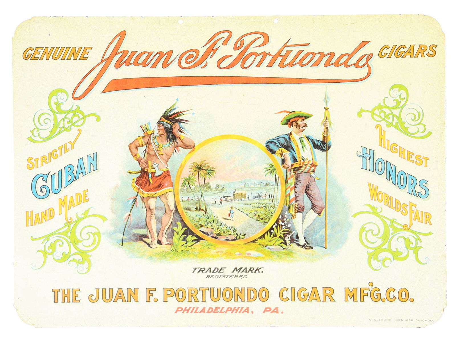 EARLY JUAN F. PORTUONDO CIGARS TIN SIGN.