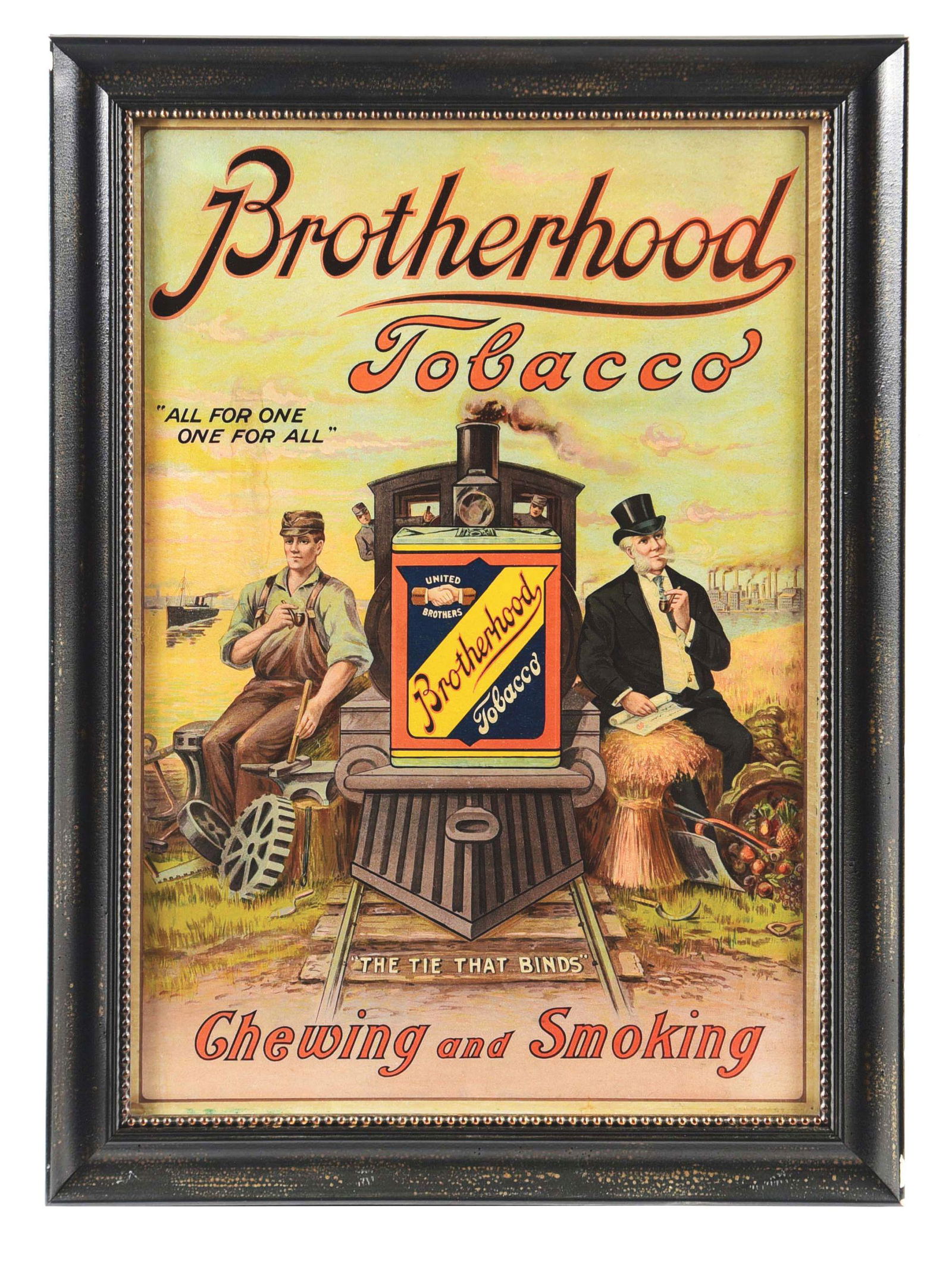 PROFESSIONALLY FRAMED BROTHERHOOD TOBACCO PAPER LITHOGRAPH ADVERTISEMENT. (1 of 2)
