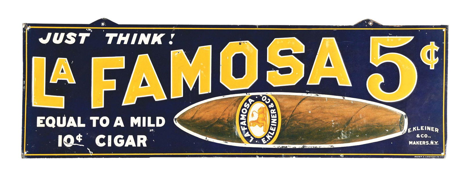 LA FAMOSA CIGAR EMBOSSED TIN SIGN W/ CIGAR GRAPHIC. (1 of 3)